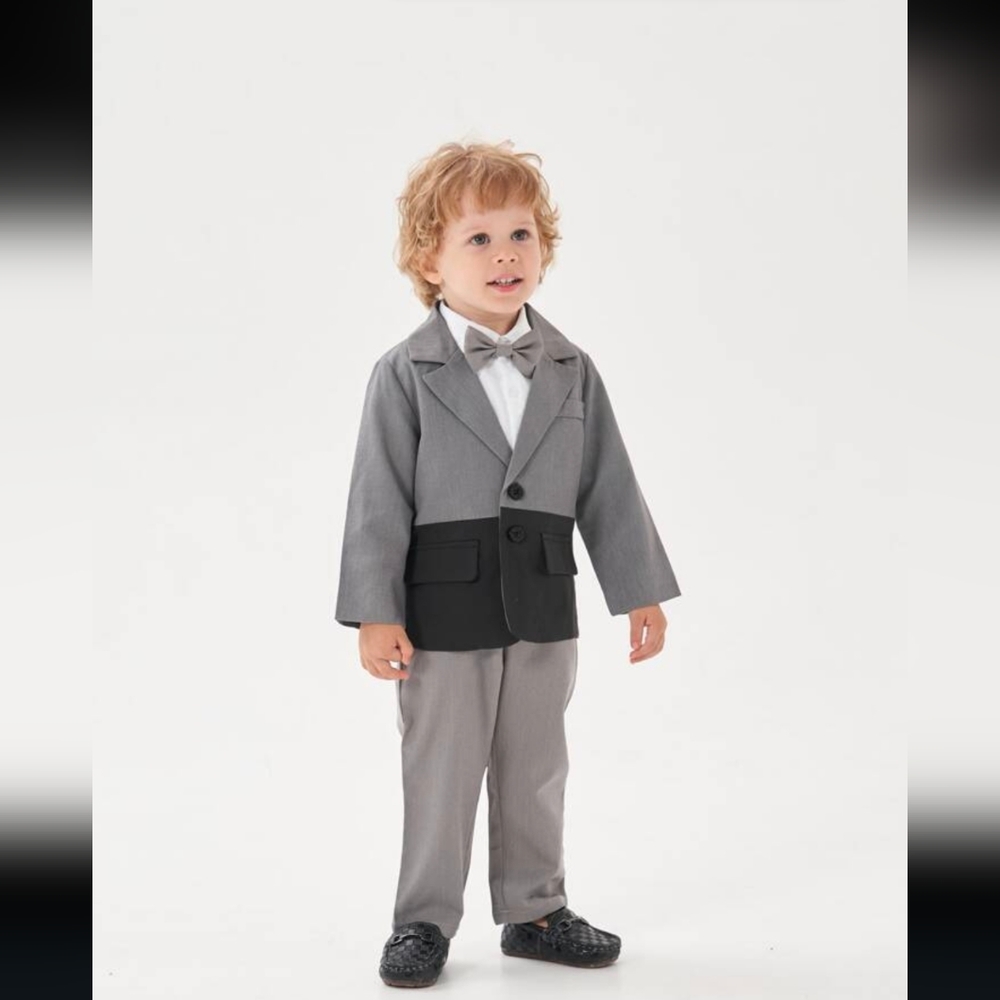 Toddler Boys Lapel Neck Blazers & Bow Front Shirt and Pants
